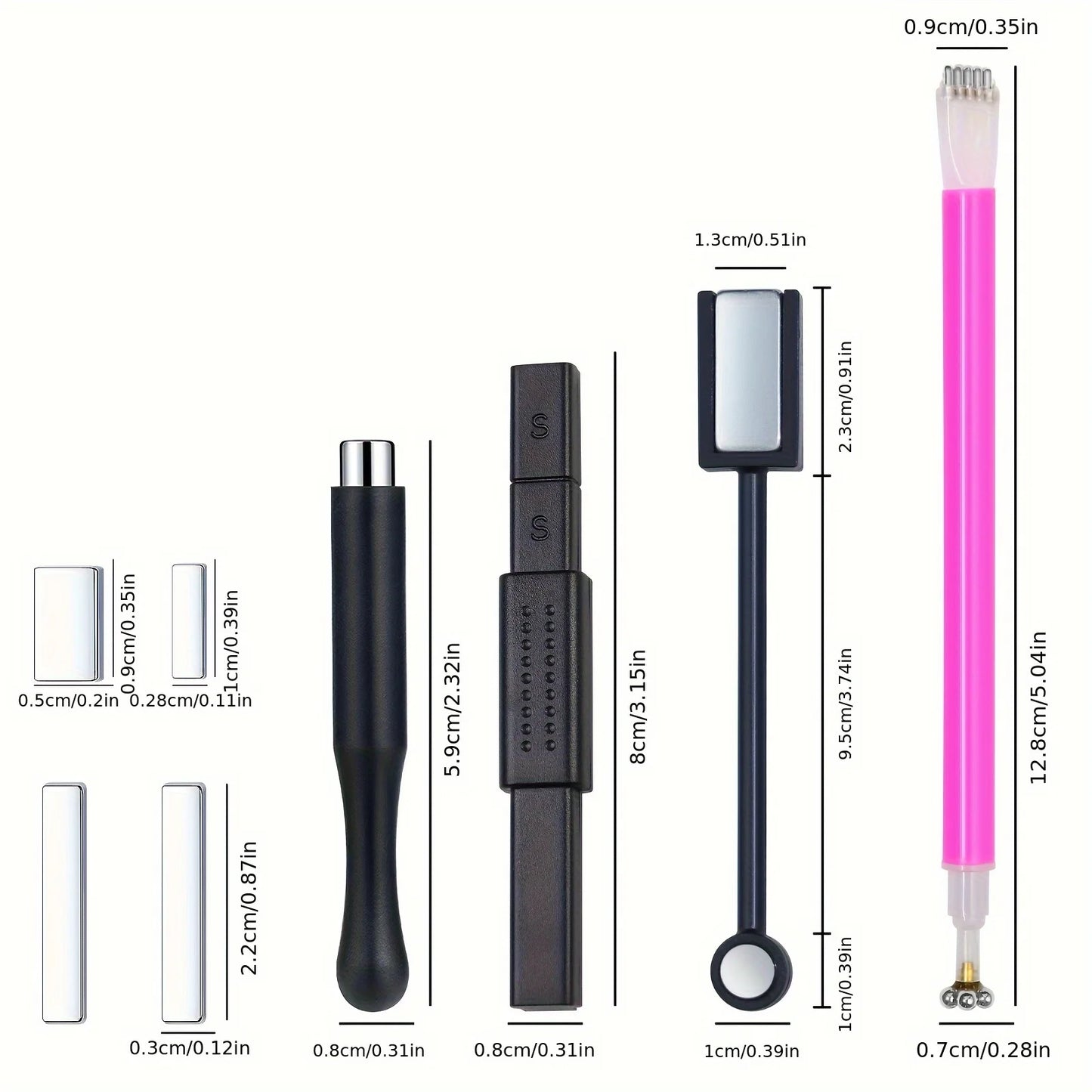 KIT ÍMÃ PARA UNHAS 8 PEÇAS + ESMALTE GEL OLHO DE GATO MAGNÉTICO