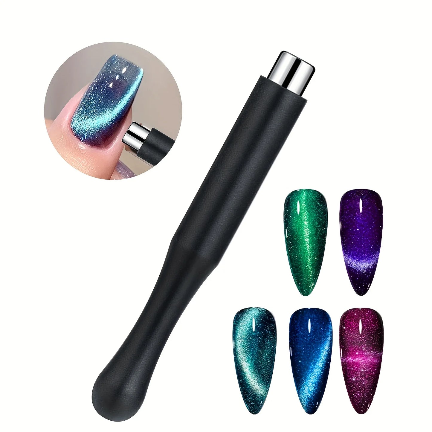 KIT ÍMÃ PARA UNHAS 8 PEÇAS + ESMALTE GEL OLHO DE GATO MAGNÉTICO